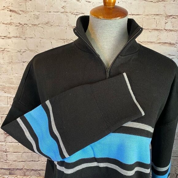 BP. Womens Black Blue Acrylic Mock Neck Quarter Zip Stripe Sweater Size XL NWT - Picture 2 of 7